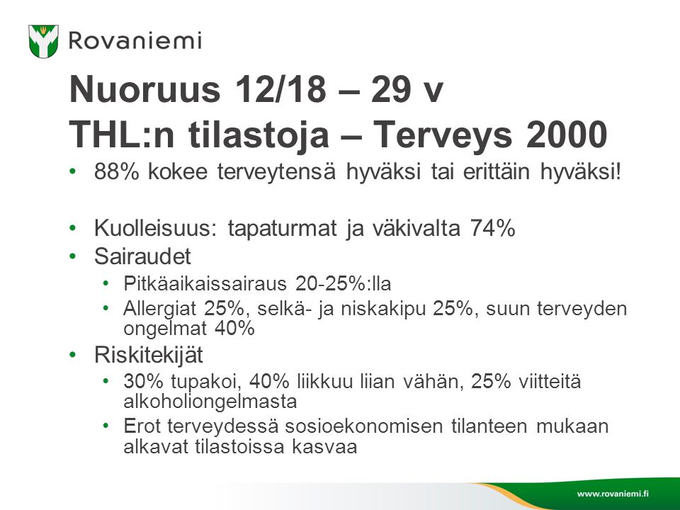 Nuoruus 12/18 – 29 v THL:n tilastoja – Terveys 2000