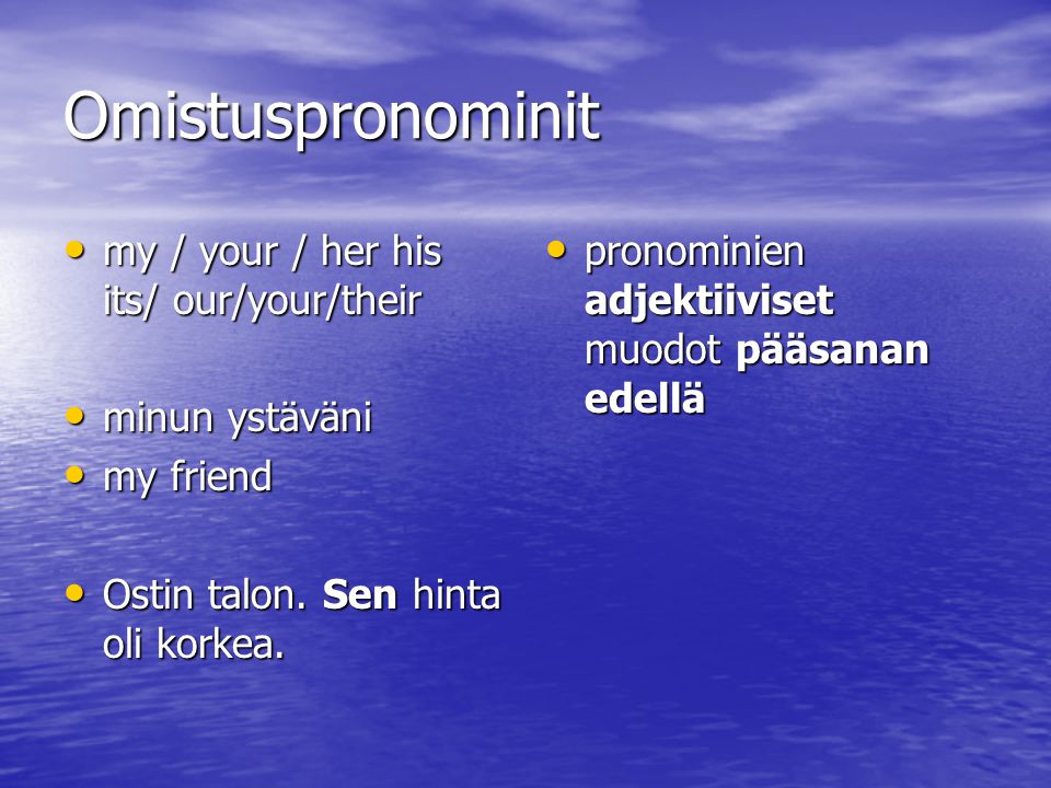 Omistuspronominit my / your / her his its/ our/your/their