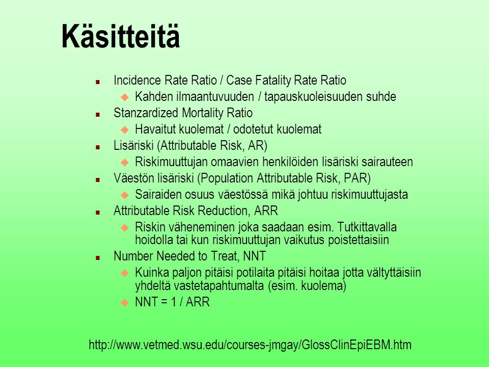 Käsitteitä Incidence Rate Ratio / Case Fatality Rate Ratio