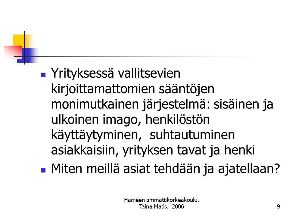 Hämeen ammattikorkeakoulu, Taina Matis, 2006