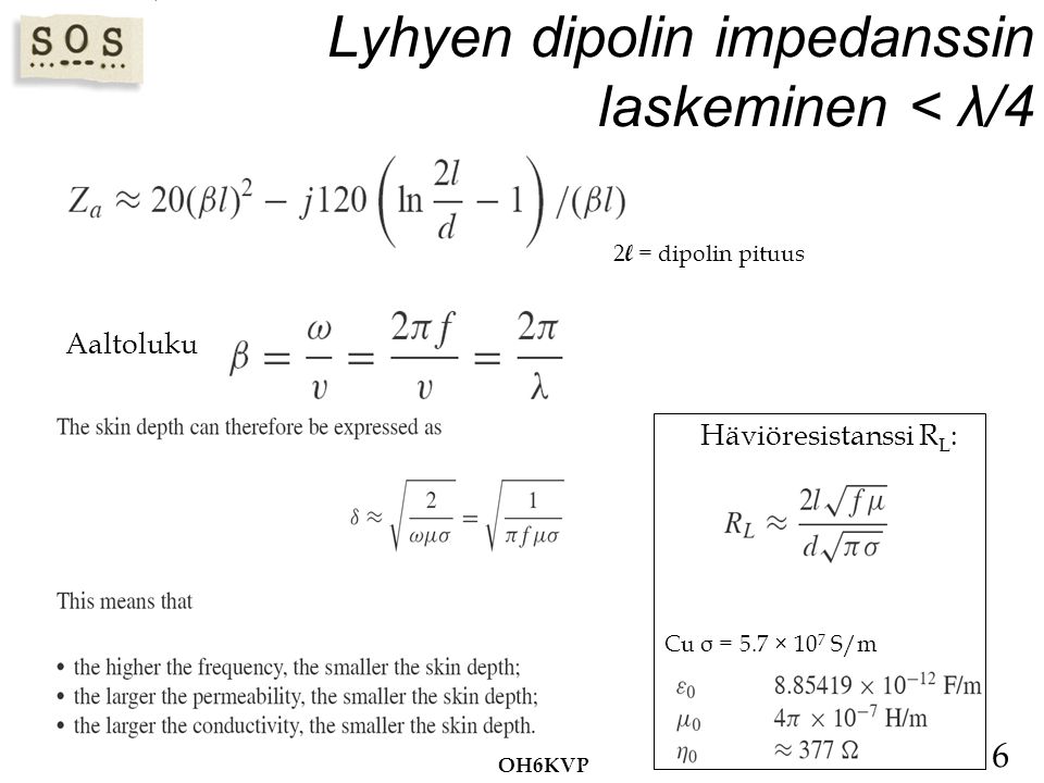 Lyhyen dipolin impedanssin laskeminen < λ/4