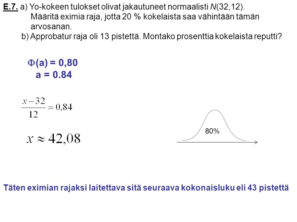 E. 7. a) Yo-kokeen tulokset olivat jakautuneet normaalisti N(32,12)