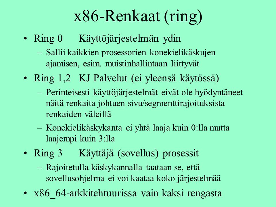 x86-Renkaat (ring) Ring 0 Käyttöjärjestelmän ydin