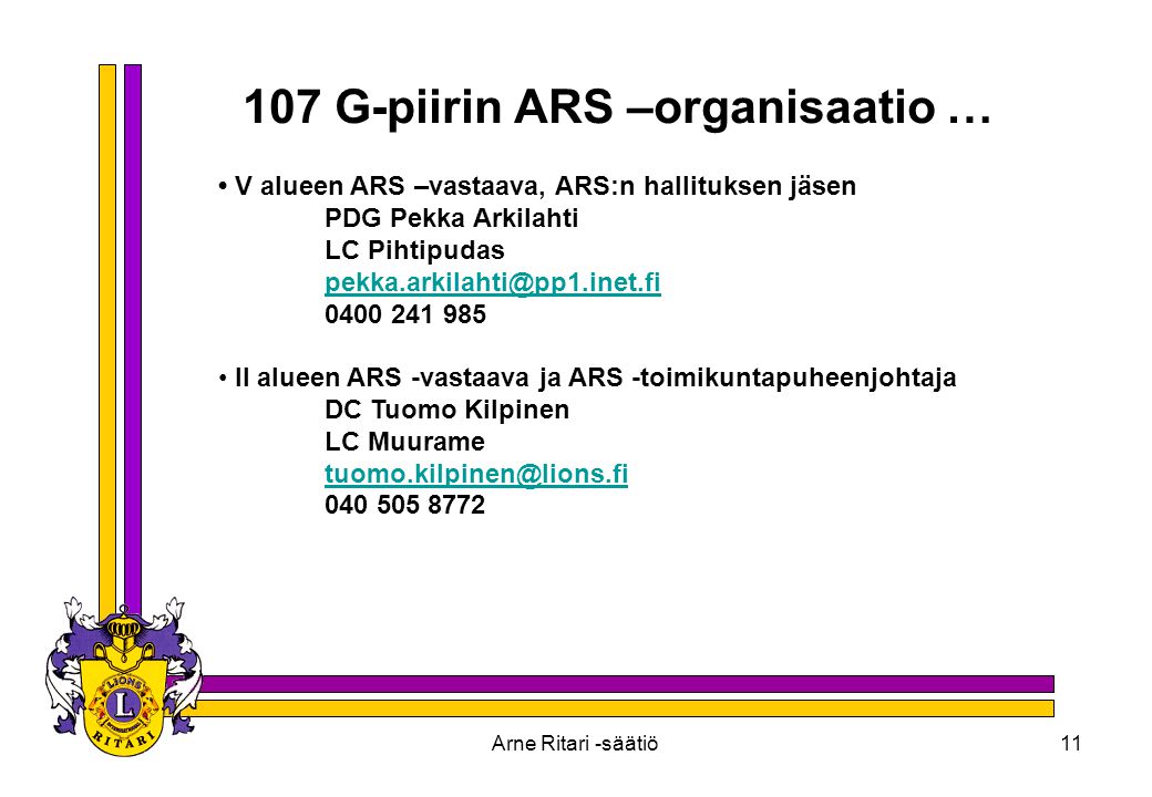 107 G-piirin ARS –organisaatio …