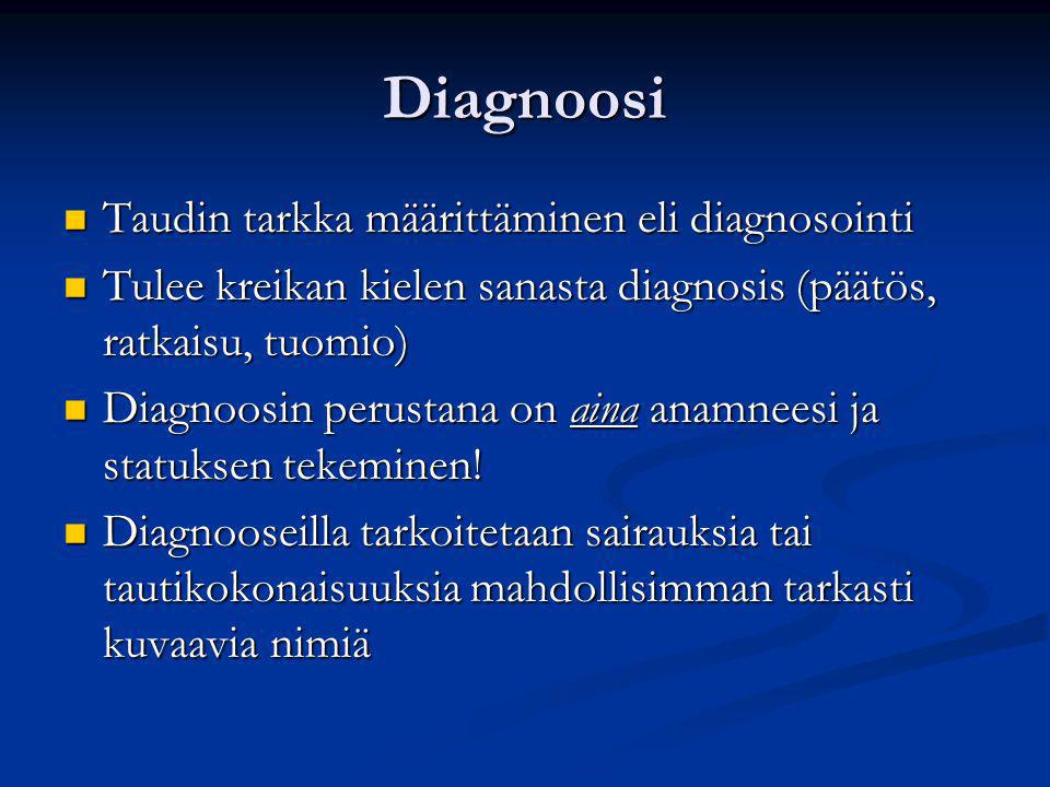 Diagnoosi Taudin tarkka määrittäminen eli diagnosointi