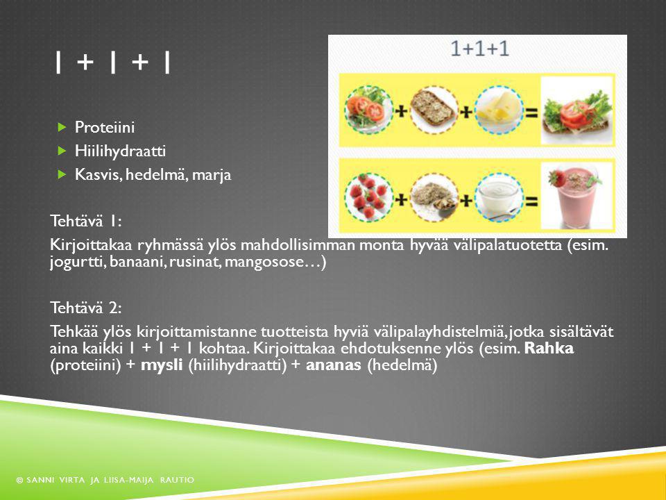 Proteiini Hiilihydraatti Kasvis, hedelmä, marja Tehtävä 1: