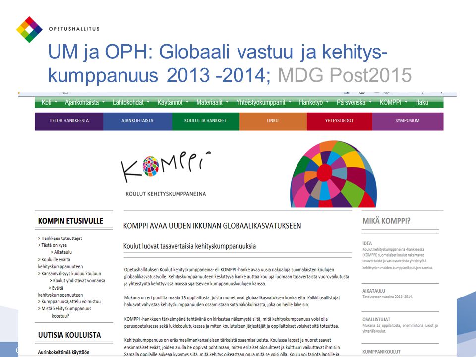 UM ja OPH: Globaali vastuu ja kehitys-kumppanuus ; MDG Post2015