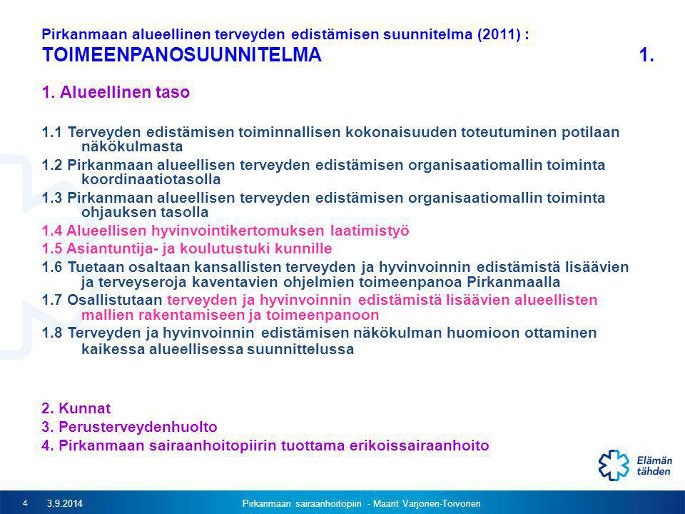 Pirkanmaan alueellinen terveyden edistämisen suunnitelma (2011) : TOIMEENPANOSUUNNITELMA 1.