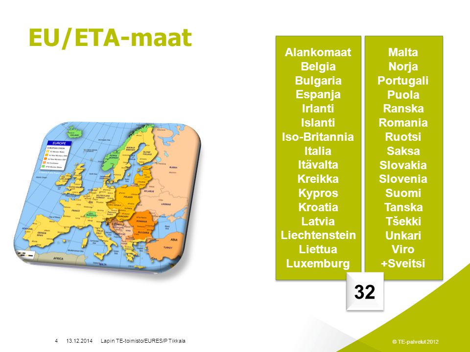 EU/ETA-maat 32 Alankomaat Belgia Bulgaria Espanja Irlanti Islanti