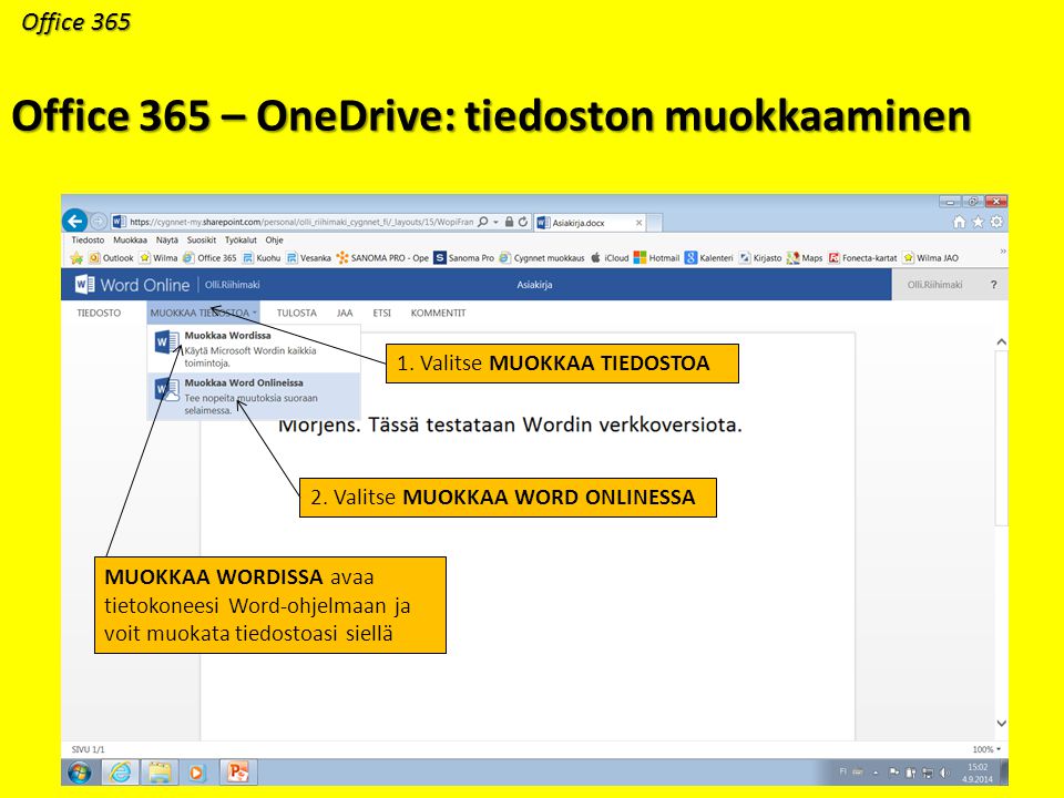 Office 365 – OneDrive: tiedoston muokkaaminen