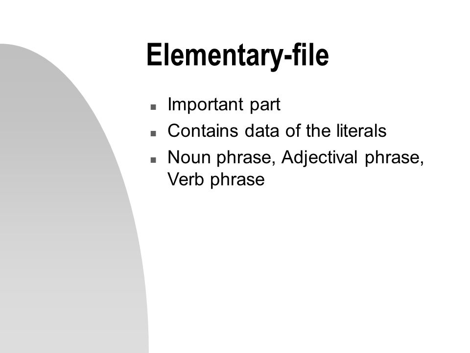 Elementary-file Important part Contains data of the literals