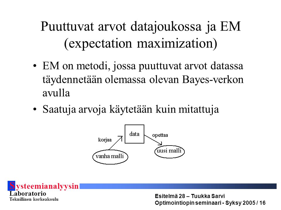 Puuttuvat arvot datajoukossa ja EM (expectation maximization)