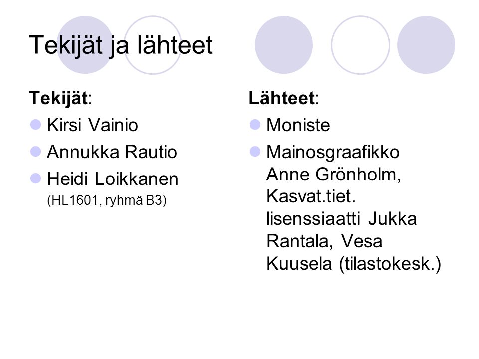Tekijät ja lähteet Tekijät: Kirsi Vainio Annukka Rautio