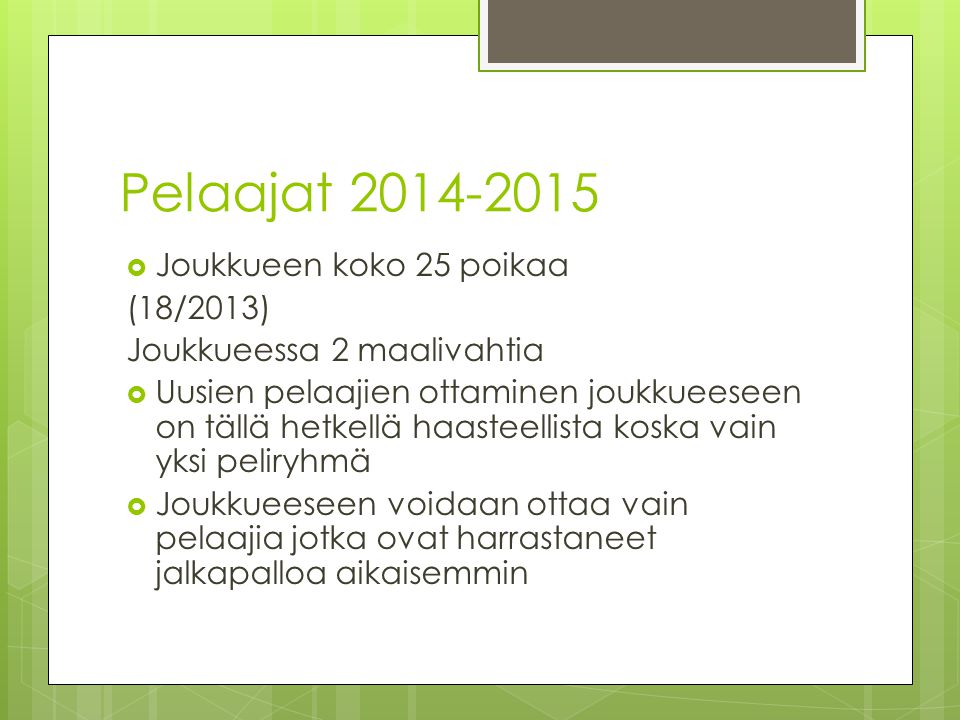 Pelaajat Joukkueen koko 25 poikaa (18/2013)