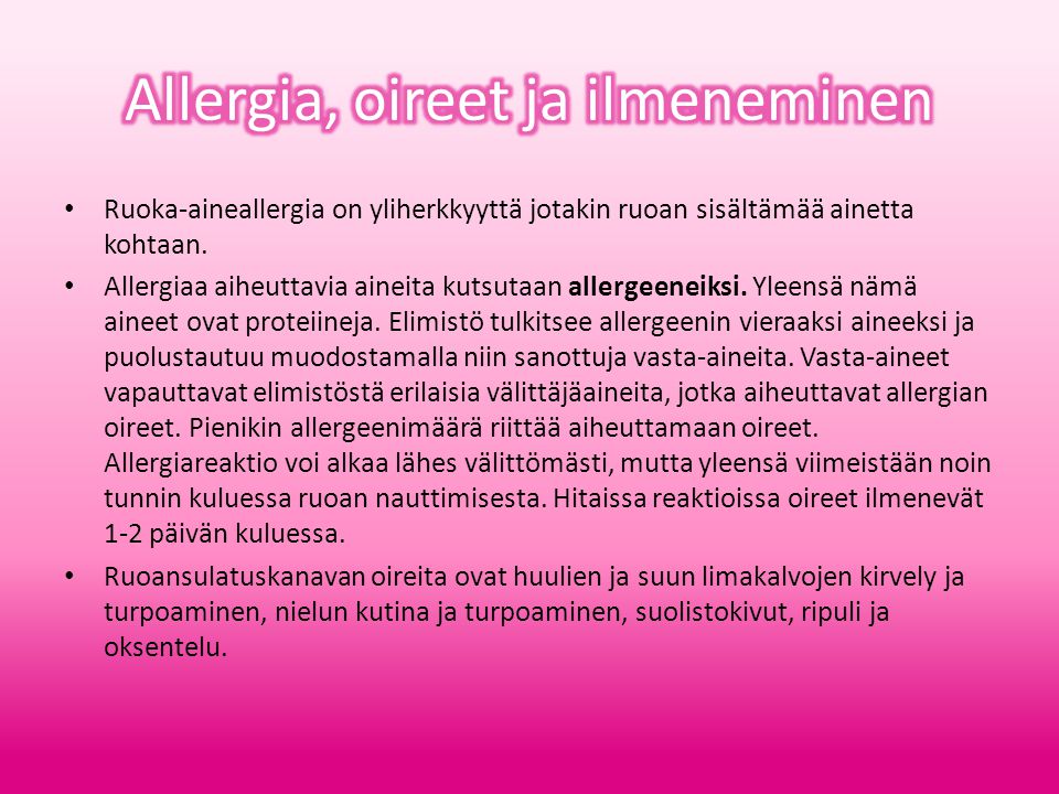 Allergia, oireet ja ilmeneminen