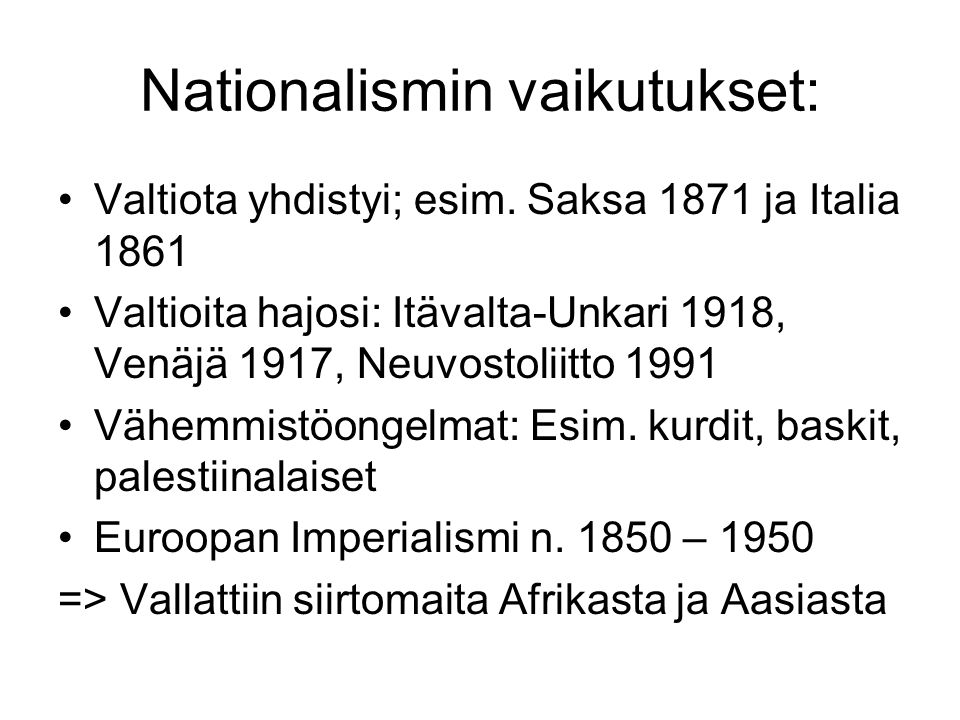 Nationalismin vaikutukset: