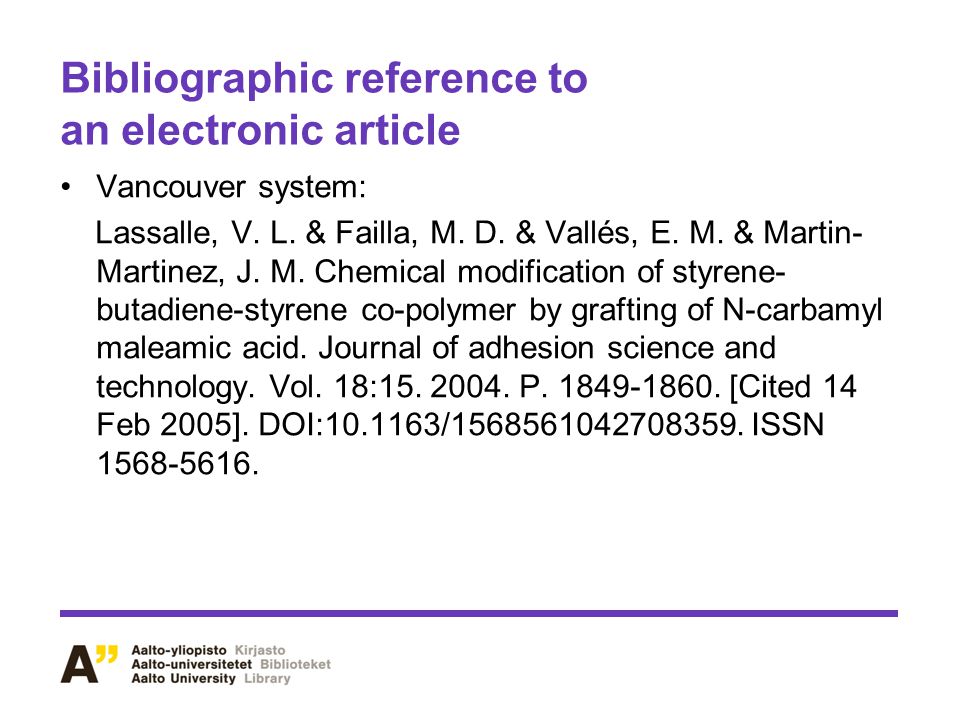 Bibliographic reference to an electronic article