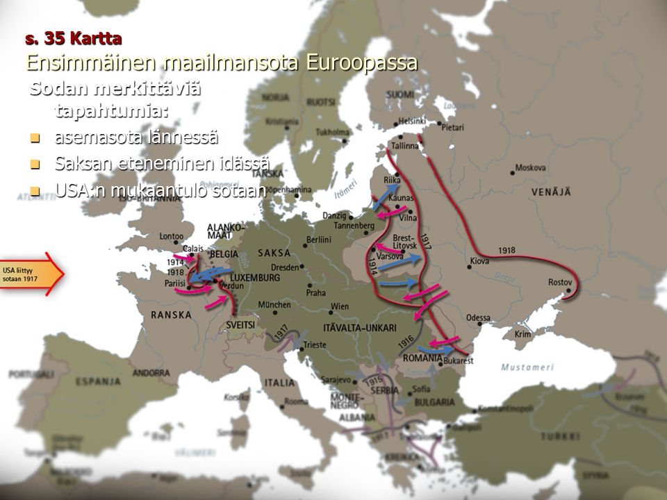 s. 35 Kartta Ensimmäinen maailmansota Euroopassa