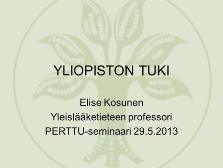 YLIOPISTON TUKI Elise Kosunen Yleislääketieteen professori PERTTU-seminaari 29.5.2013.
