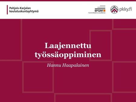 Laajennettu työssäoppiminen Hannu Haapalainen. Hankkeen koordinoija: Koulutuskeskus Salpaus / Maarit Kuosa Osatoteuttaja: Pohjois-Karjalan koulutuskuntayhtymä.