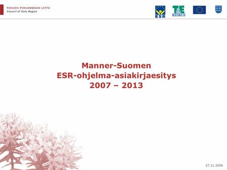 Manner-Suomen ESR-ohjelma-asiakirjaesitys 2007 – 2013 27.11.2006.