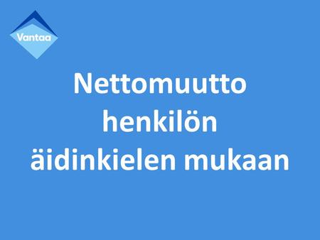 Nettomuutto henkilön äidinkielen mukaan. Nettomuutto Vantaalle henkilön äidinkielen mukaan vuodesta 2000 Lähde: Tilastokeskus, päivitetty 14.8.20152.