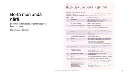 Borta men ändå närä En handbok for ledare av sorggrupper för barn och unga Klara Yvonne Jonsson - J.Aaristo OY 1.