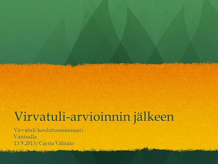 Virvatuli-arvioinnin jälkeen Virvatuli-koulutusseminaariVantaalla 13.9.2013/Carita Välitalo.