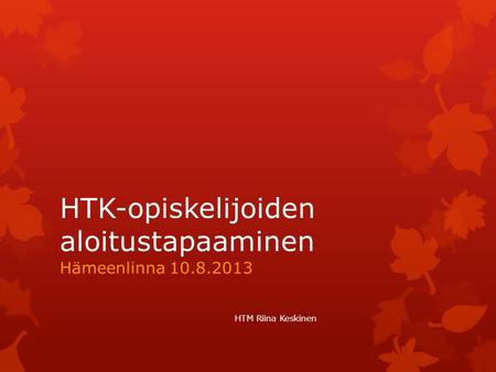 HTK-opiskelijoiden aloitustapaaminen Hämeenlinna 10.8.2013 HTM Riina Keskinen.