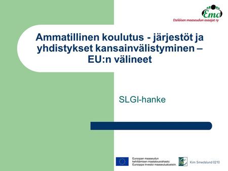Ammatillinen koulutus - järjestöt ja yhdistykset kansainvälistyminen – EU:n välineet SLGI-hanke Kim Smedslund 0210.
