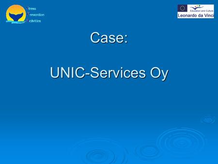 Case: UNIC-Services Oy. UNIC-Services Oy  Perustettu 1993, perustaja Saara Remes- Ulkunniemi  Yritys tarjoaa koulutuspaveluita eri puolilla Suomea 