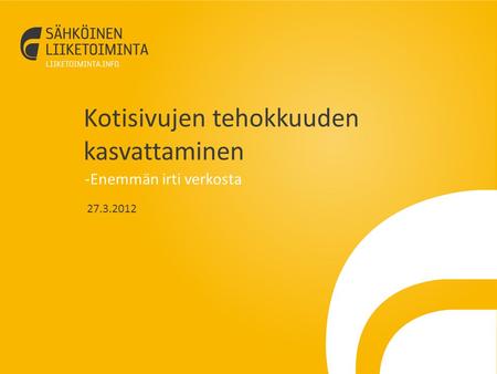 Kotisivujen tehokkuuden kasvattaminen -Enemmän irti verkosta 27.3.2012.