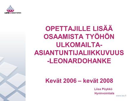 Kevät 2006 – kevät 2008 Liisa Pöykkö Hyvinvointiala