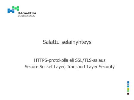 Salattu selainyhteys HTTPS-protokolla eli SSL/TLS-salaus