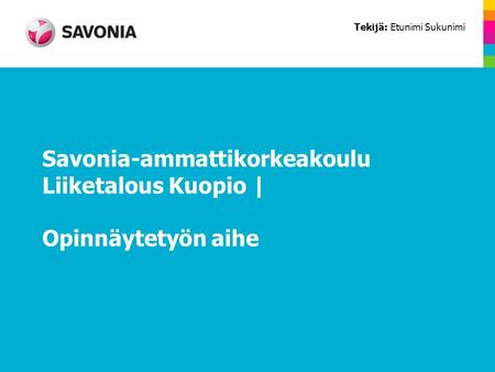 Savonia-ammattikorkeakoulu Liiketalous Kuopio | Opinnäytetyön aihe