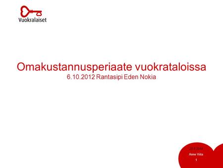 20.8.2014 Anne Viita 1 Omakustannusperiaate vuokrataloissa 6.10.2012 Rantasipi Eden Nokia.