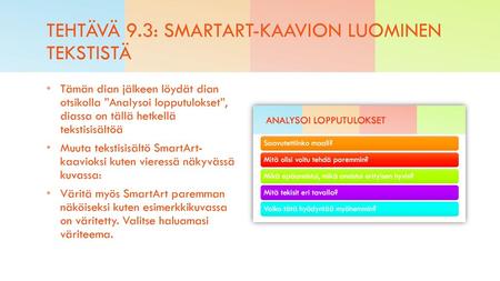 Tehtävä 9.3: SmartArt-kaavion luominen tekstistä