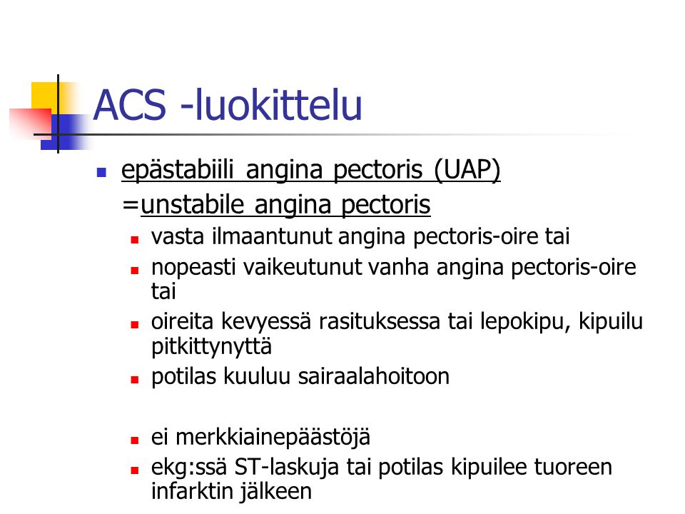 ACS -luokittelu epästabiili angina pectoris (UAP)
