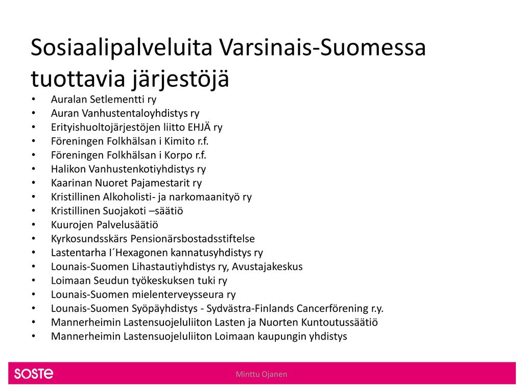 Sosiaalipalveluita Varsinais-Suomessa tuottavia järjestöjä