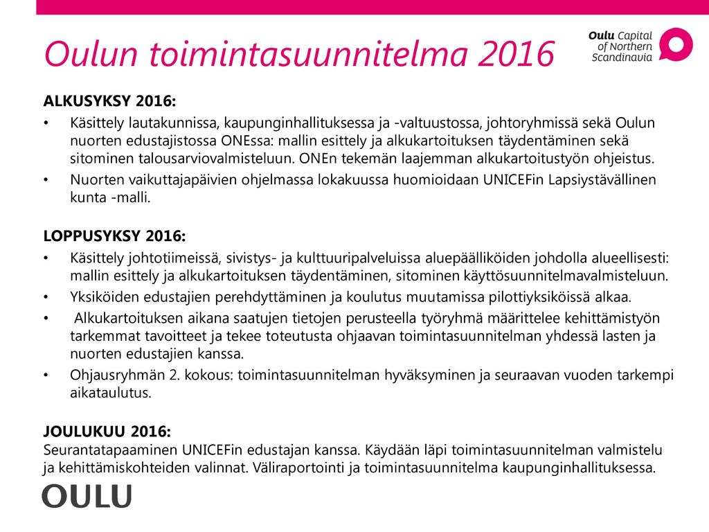 Oulun toimintasuunnitelma 2016