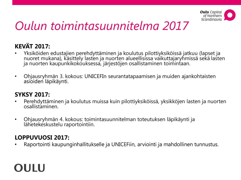 Oulun toimintasuunnitelma 2017