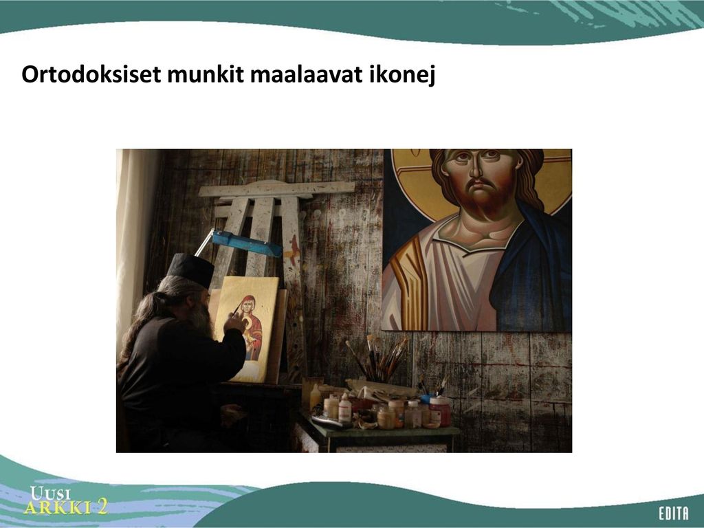 Ortodoksiset munkit maalaavat ikonej