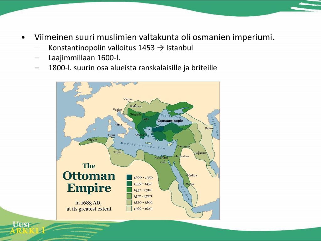 Viimeinen suuri muslimien valtakunta oli osmanien imperiumi.