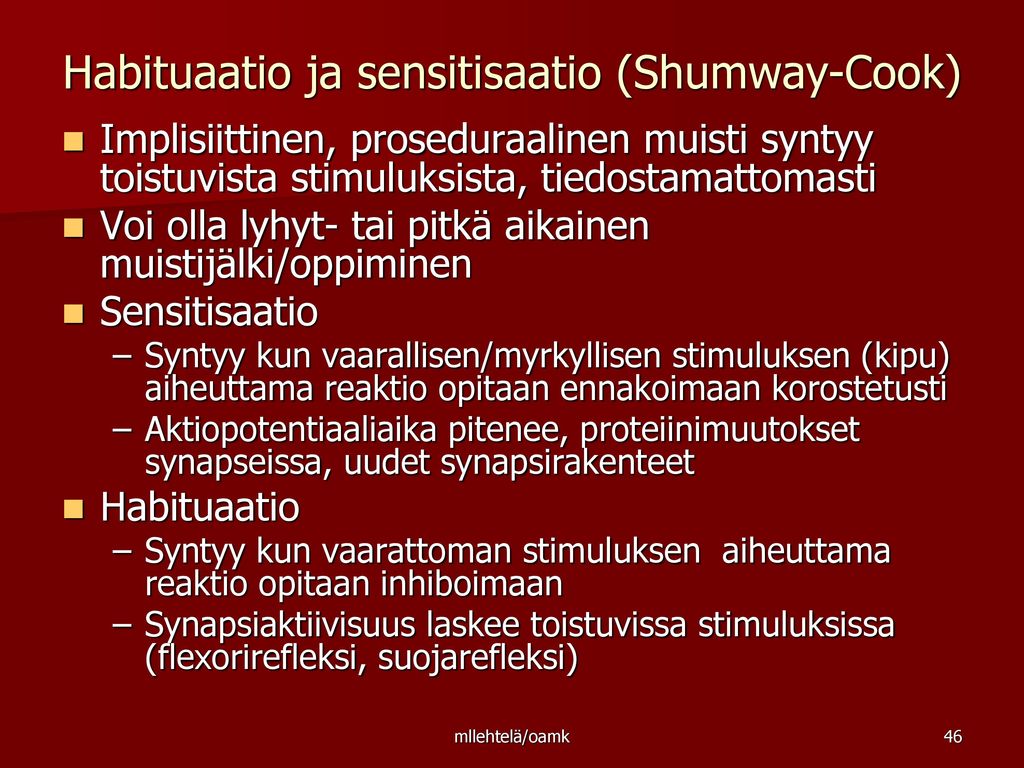 Habituaatio ja sensitisaatio (Shumway-Cook)