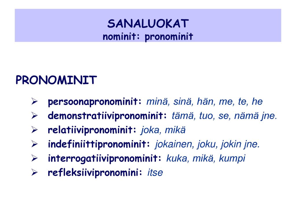 SANALUOKAT nominit: pronominit