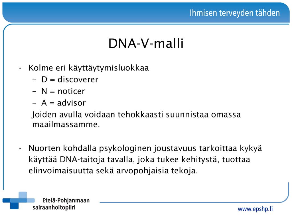 DNA-V-malli Kolme eri käyttäytymisluokkaa D = discoverer N = noticer