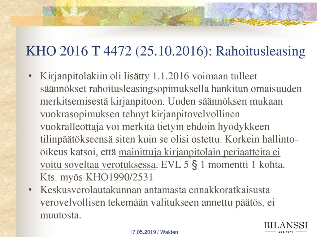 KHO 2016 T 4472 ( ): Rahoitusleasing