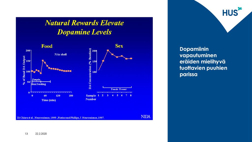 Dopamiinin vapautuminen eräiden mielihyvä tuottavien puuhien parissa