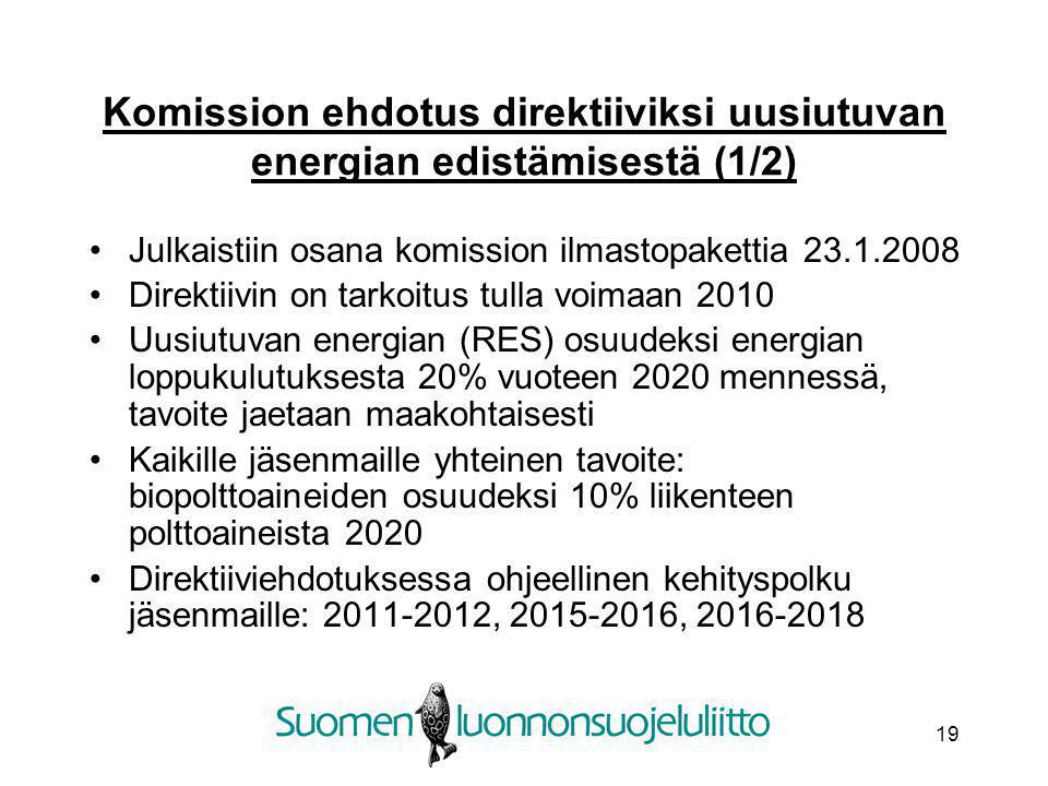 Komission ehdotus direktiiviksi uusiutuvan energian edistämisestä (1/2)