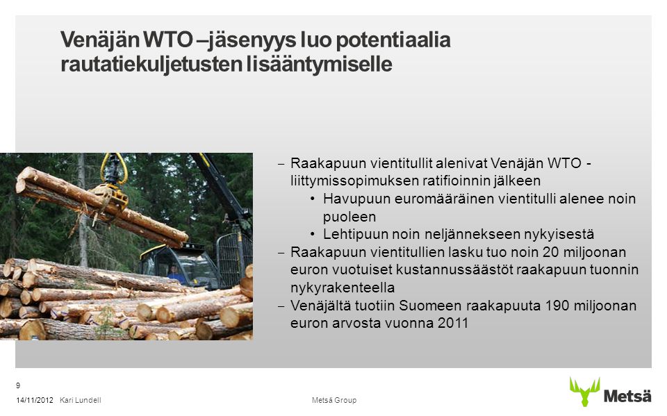 Venäjän WTO –jäsenyys luo potentiaalia rautatiekuljetusten lisääntymiselle